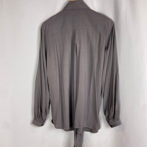 Camilla Norrback Tie Neck Blouse Size S Gray Tencel Button Up Top Long Sleeve - Picture 3 of 11